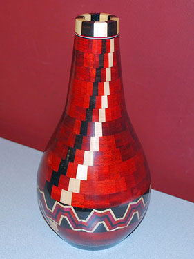 Segmented Vase by Jim Riley --- Bloodwood, Holly, Wenge, Padauk, Maple segmented vase