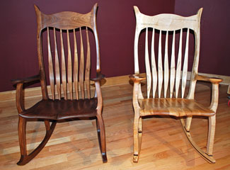 Maloof Rockers by Ariel Jacala --- Walnut & Ambrosia Maple rockers