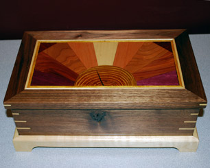 Sunrise Box by John Arnold - Walnut & Maple; Sunrise is Purpleheart, Cedar, Cherry, Lyptus, Maple & Osage Orange Sunrise Box by John Arnold