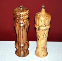 Pepper Mills by Chuck Graham - Zebrawood and Spalted Maple Pepper Mills by Chuck Graham