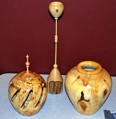 Lidded Box, Goblet on a Stem & Hollow Form by Tom Berg - River Birch & Cherry; Leland Cypress; Crepe Myrtle Lidded Box, Goblet on a Stem & Hollow Form by Tom Berg