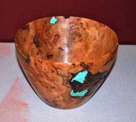 Bowl by Karen Sheldon - Burl Cherry with Turquoise Inlace Bowl by Karen Sheldon